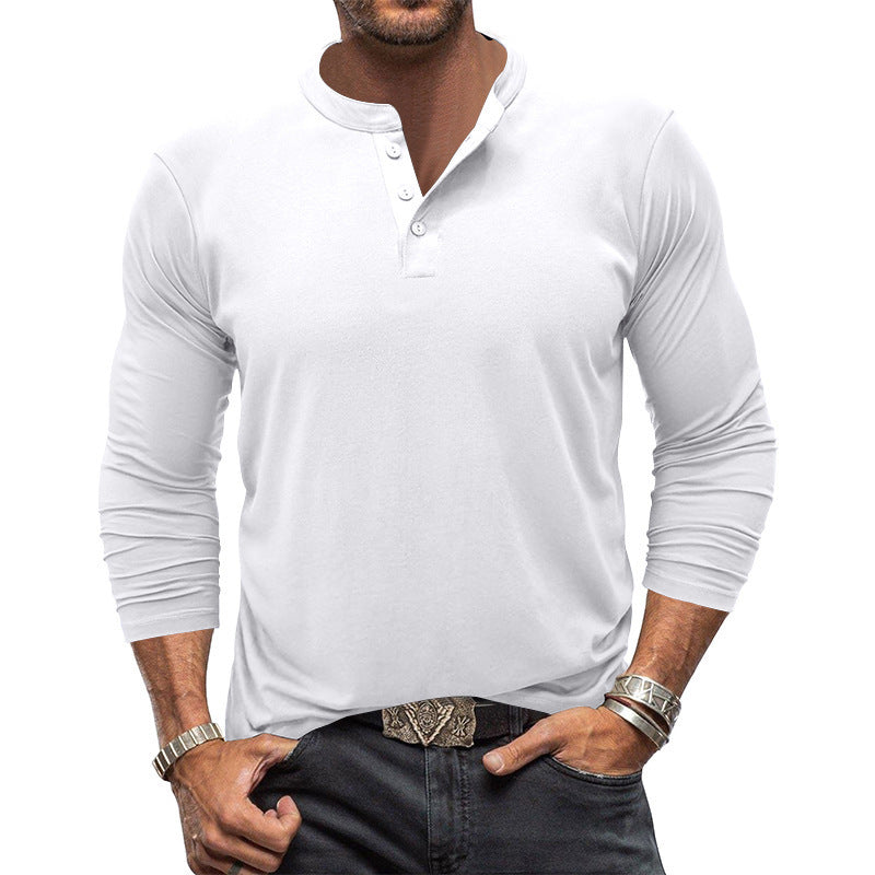 Man wearing a button-placket long sleeve t-shirt