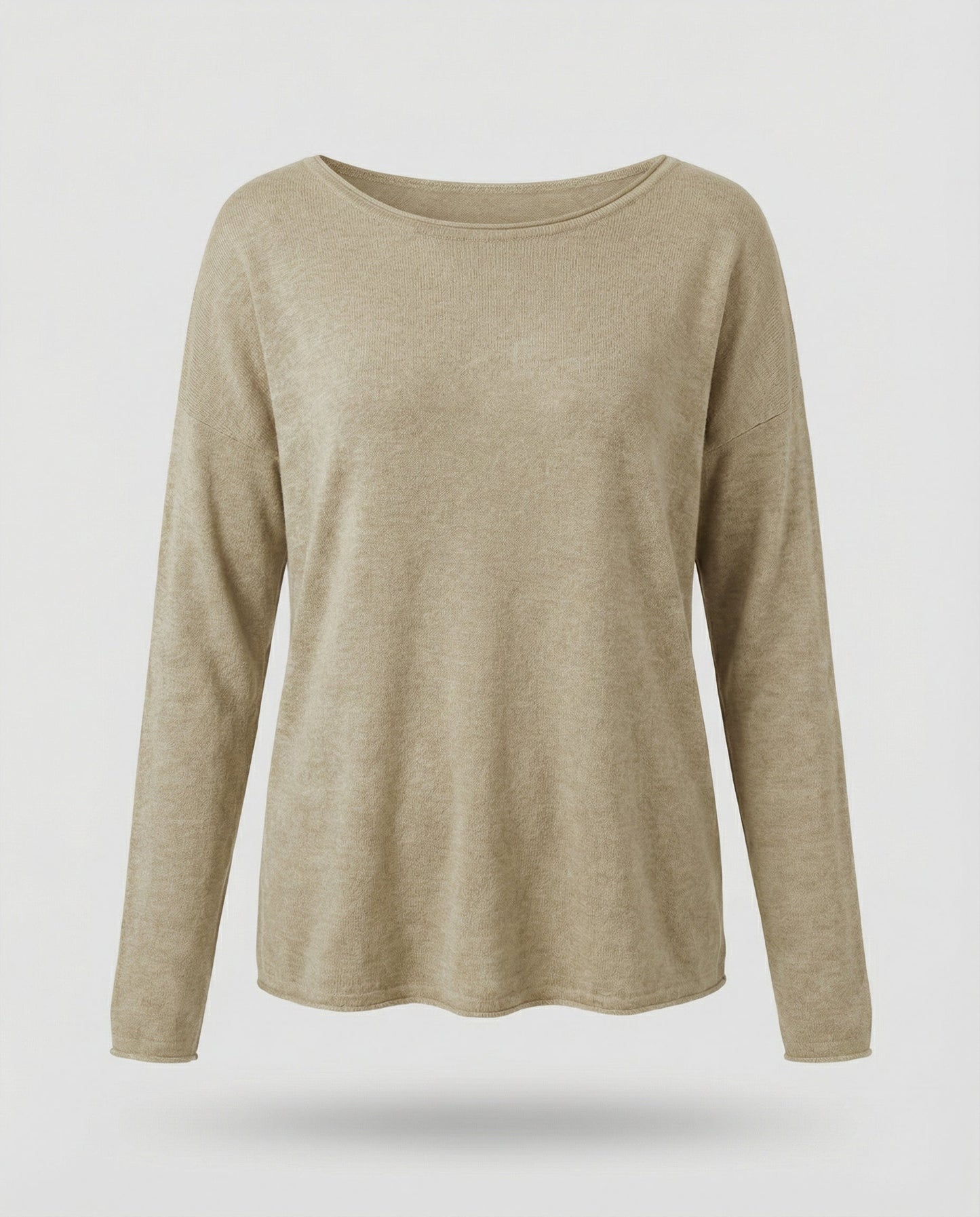 Woman wearing a lightweight long sleeve round neck top