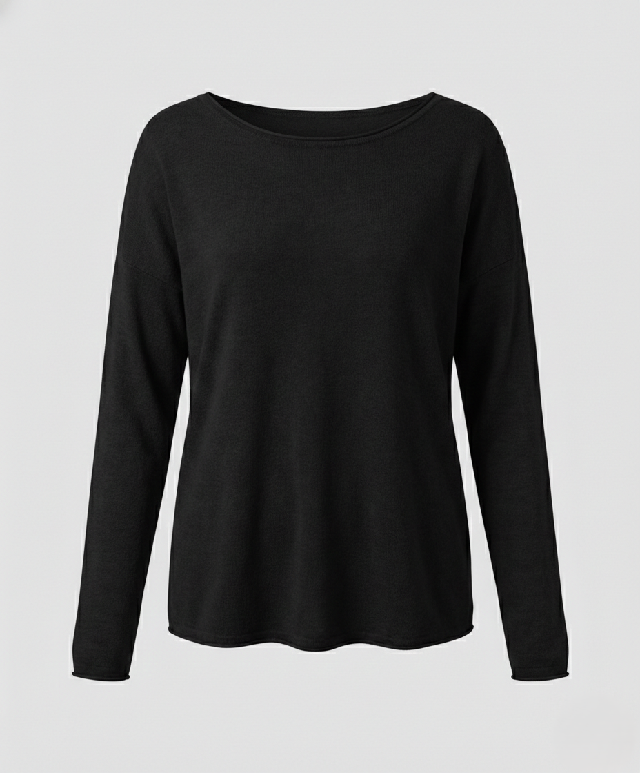 Woman wearing a lightweight long sleeve round neck top