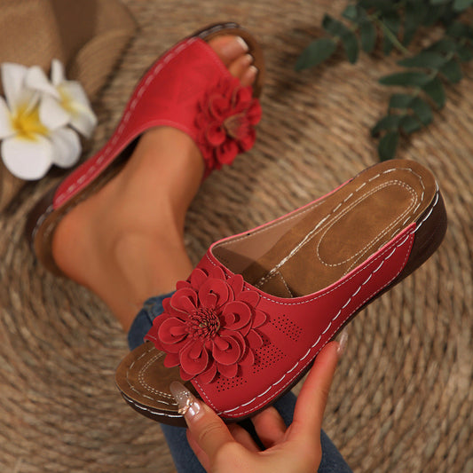 Women's floral wedge slide sandals