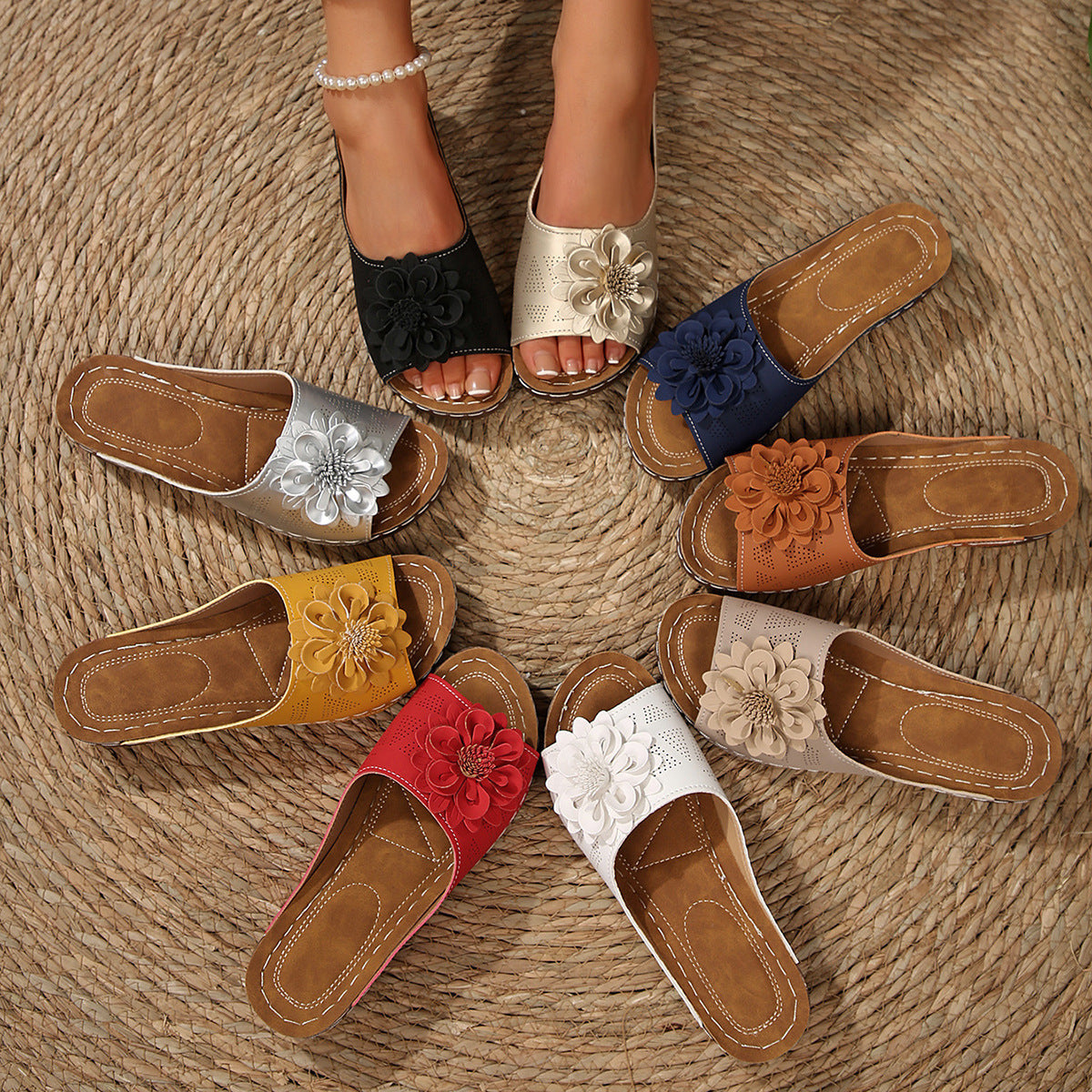 Women's floral wedge slide sandals