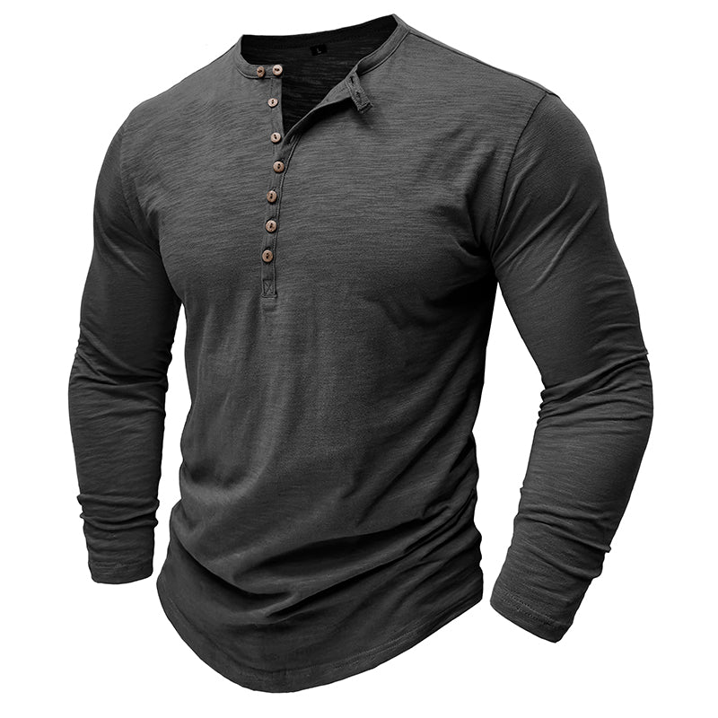 Man wearing a henley long sleeve t-shirt