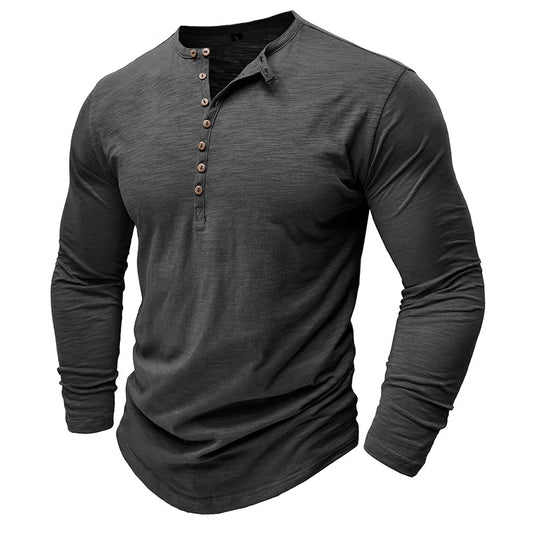 Man wearing a henley long sleeve t-shirt