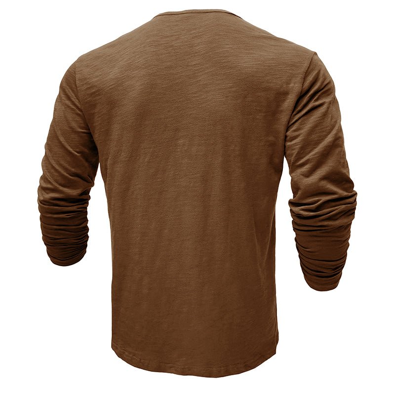 Man wearing a henley long sleeve t-shirt