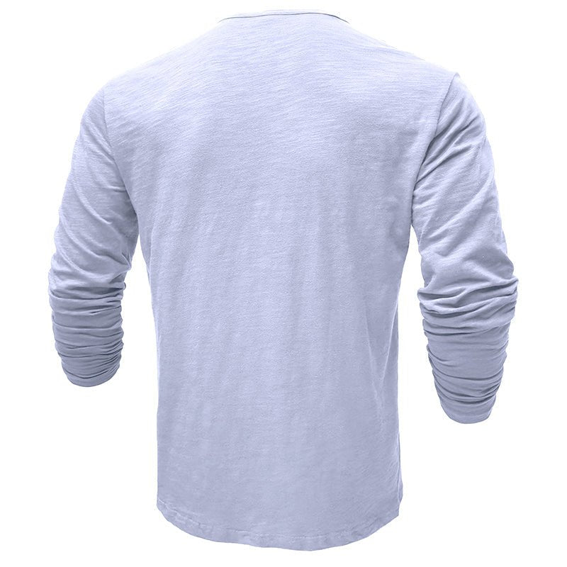 Man wearing a henley long sleeve t-shirt