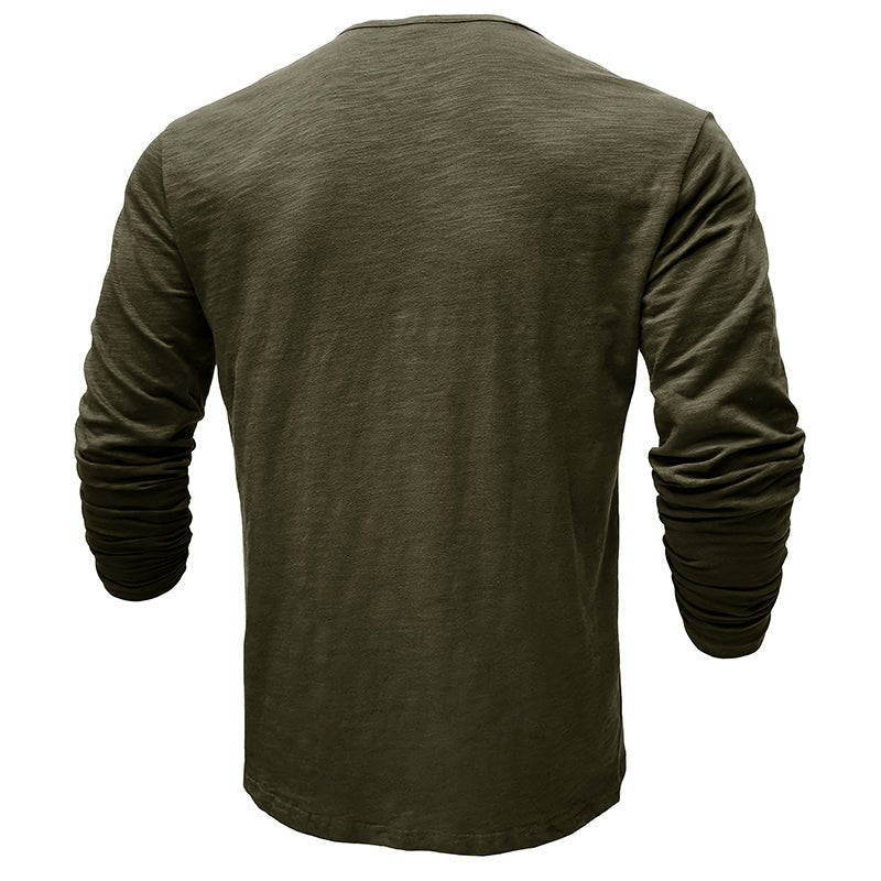 Man wearing a henley long sleeve t-shirt
