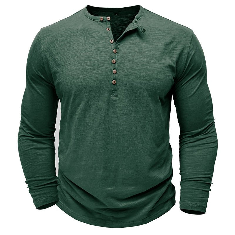 Man wearing a henley long sleeve t-shirt