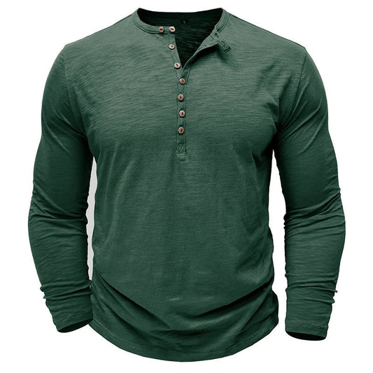 Man wearing a henley long sleeve t-shirt