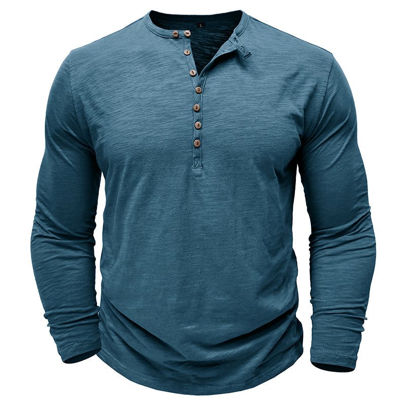 Man wearing a henley long sleeve t-shirt