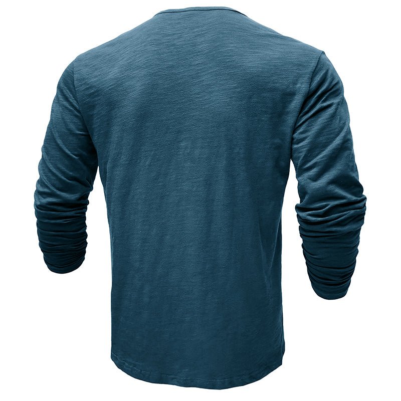 Man wearing a henley long sleeve t-shirt