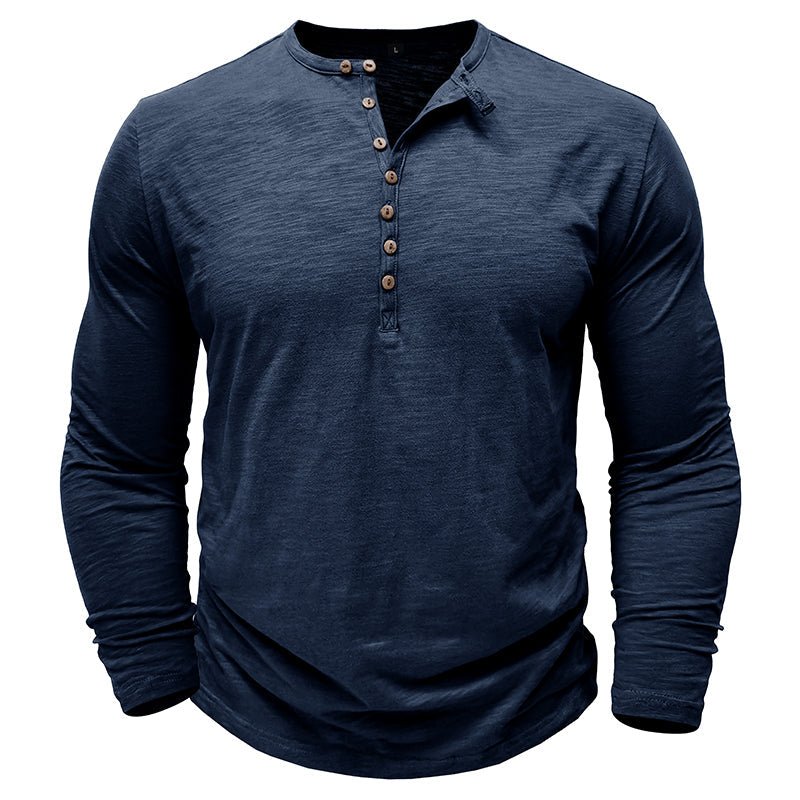 Man wearing a henley long sleeve t-shirt