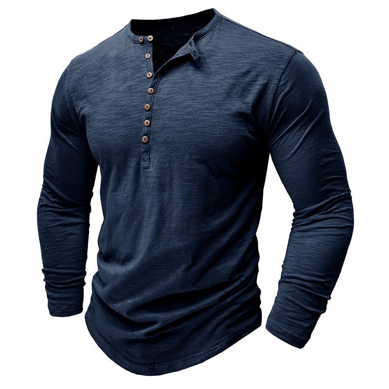 Man wearing a henley long sleeve t-shirt
