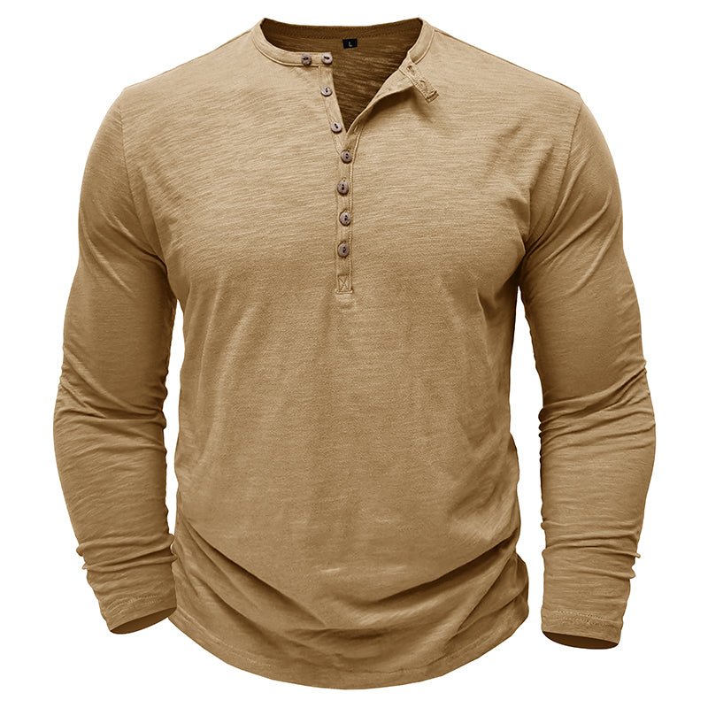 Man wearing a henley long sleeve t-shirt