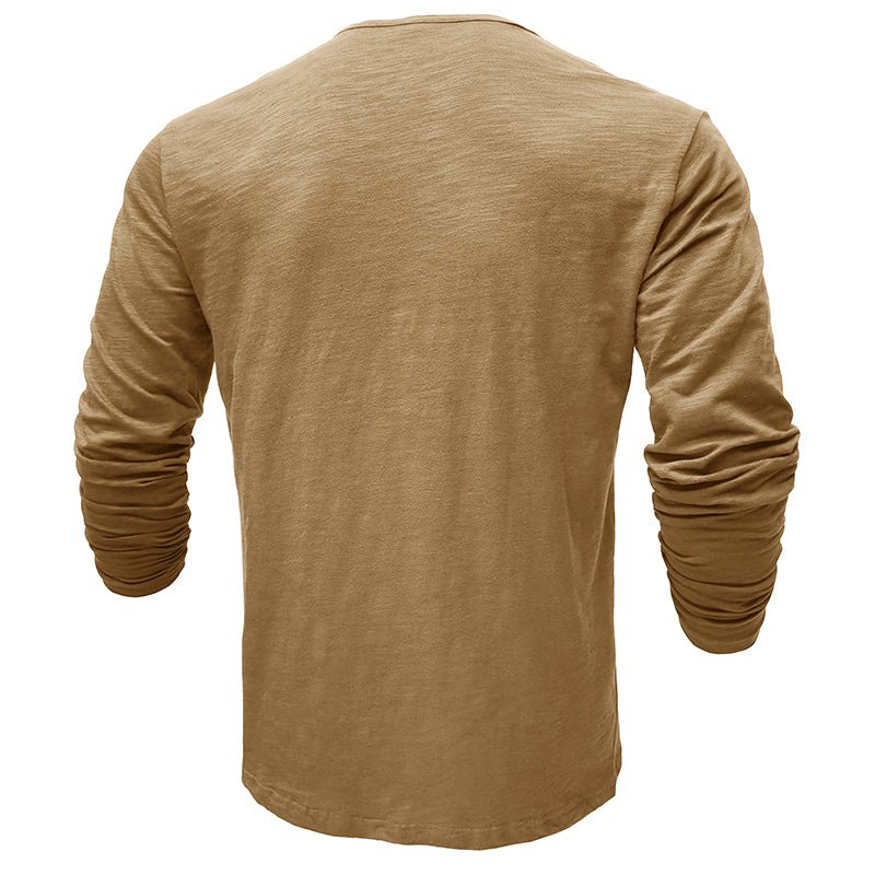 Man wearing a henley long sleeve t-shirt