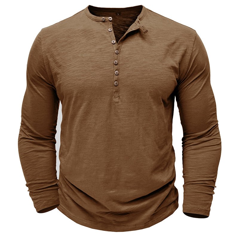 Man wearing a henley long sleeve t-shirt