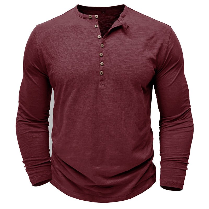 Man wearing a henley long sleeve t-shirt
