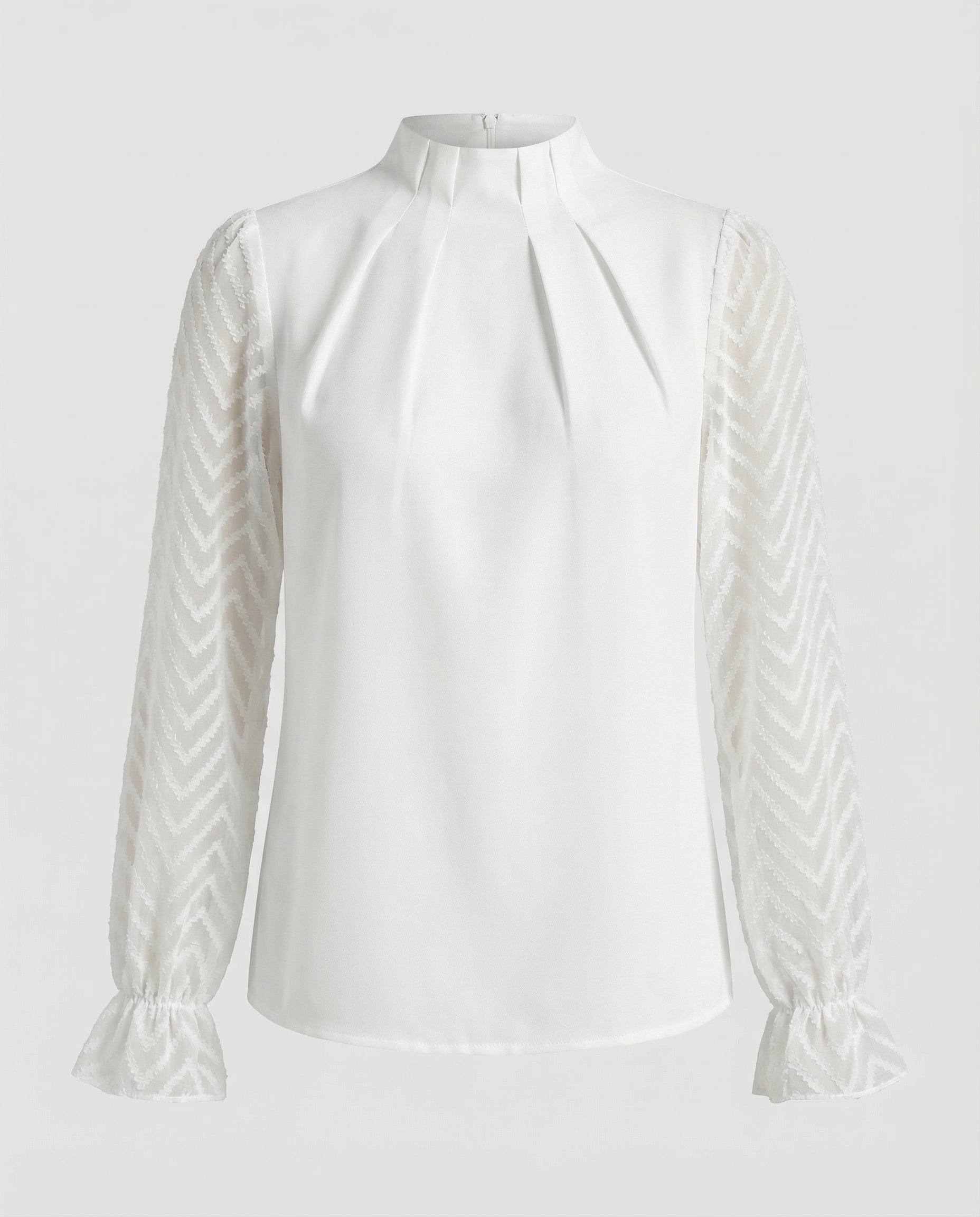 Woman wearing an elegant long sleeve round neck top