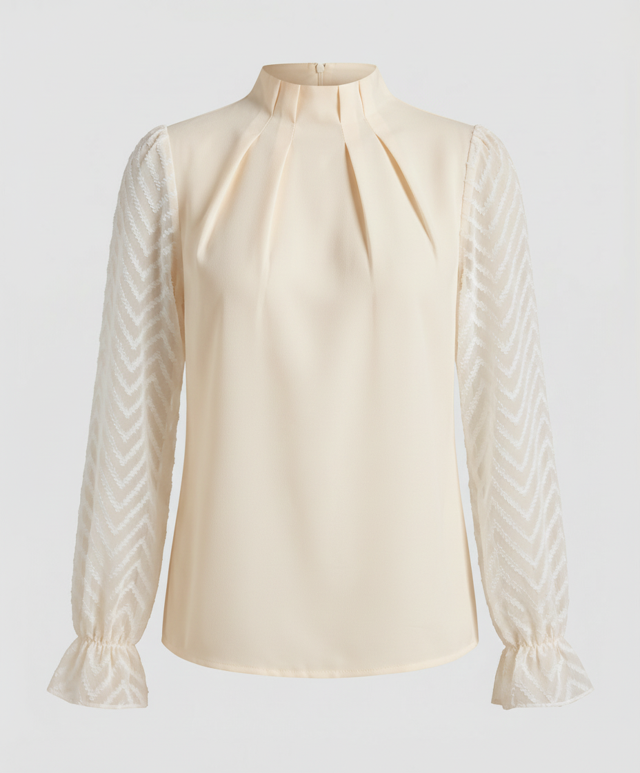 Woman wearing an elegant long sleeve round neck top