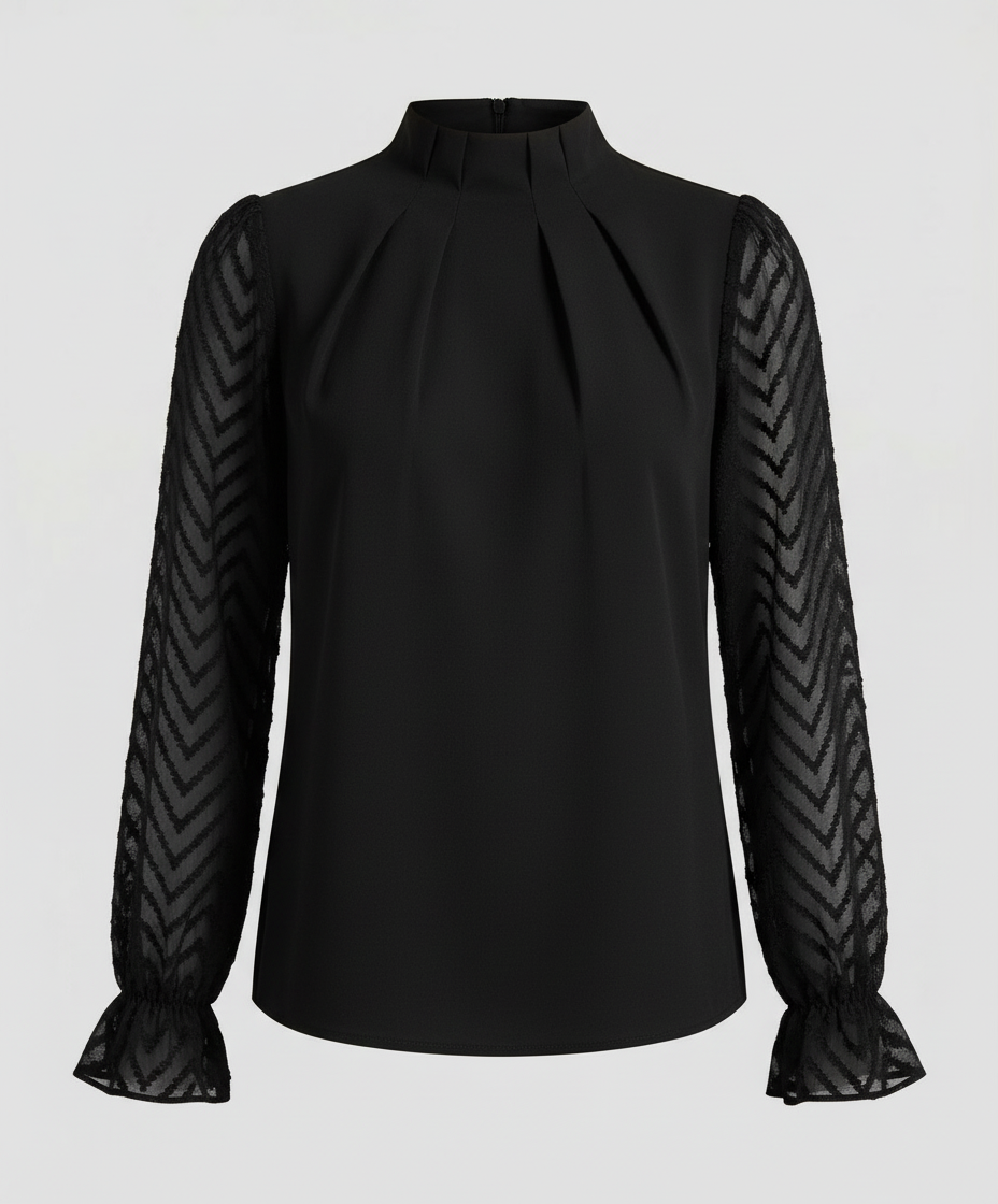 Woman wearing an elegant long sleeve round neck top