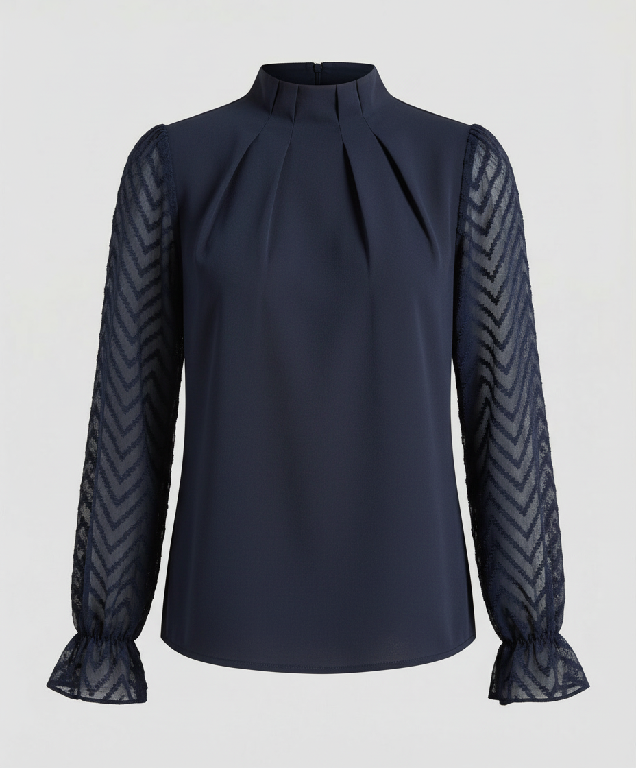 Woman wearing an elegant long sleeve round neck top
