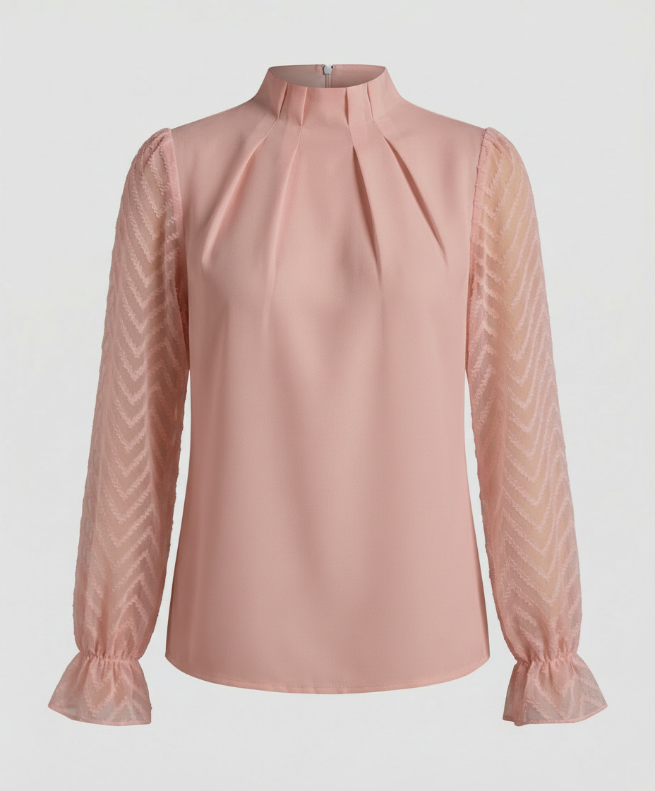 Woman wearing an elegant long sleeve round neck top