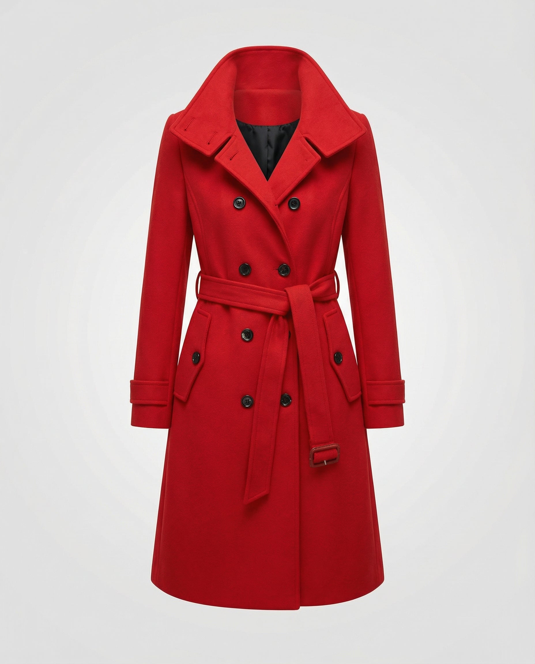 Elegant Warm Trench Coat for women, detail view.