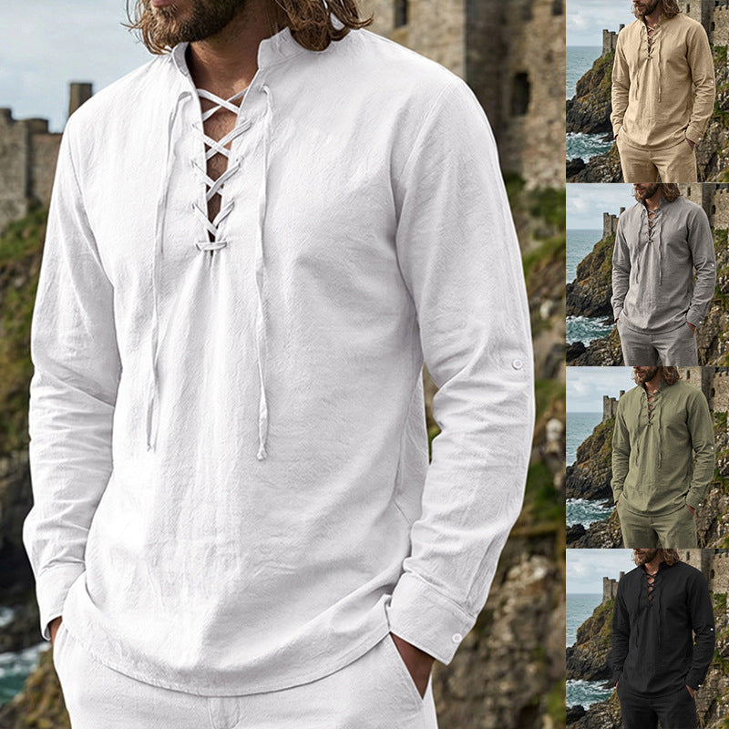 Man wearing a linen long sleeve shirt