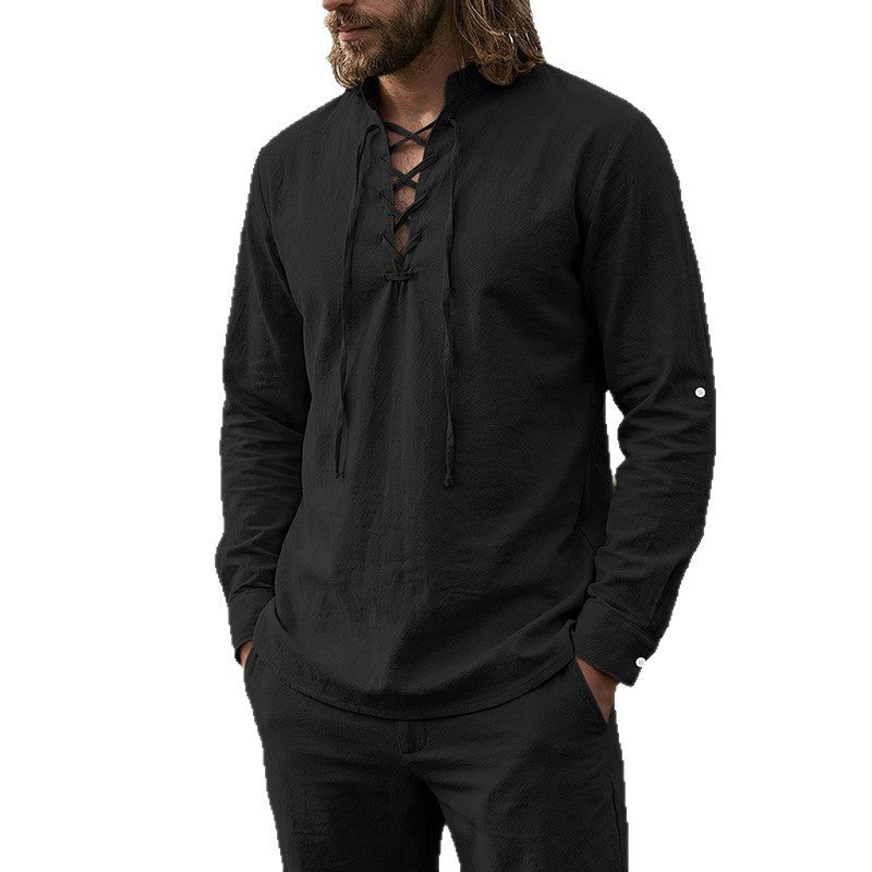 Man wearing a linen long sleeve shirt