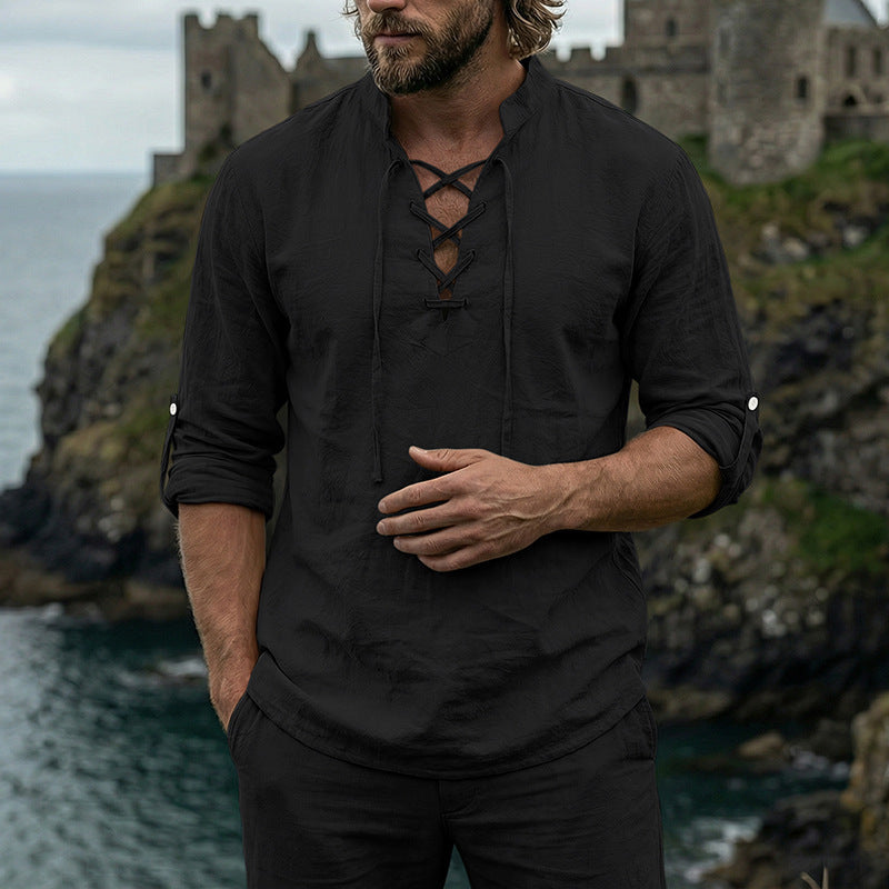 Man wearing a linen long sleeve shirt