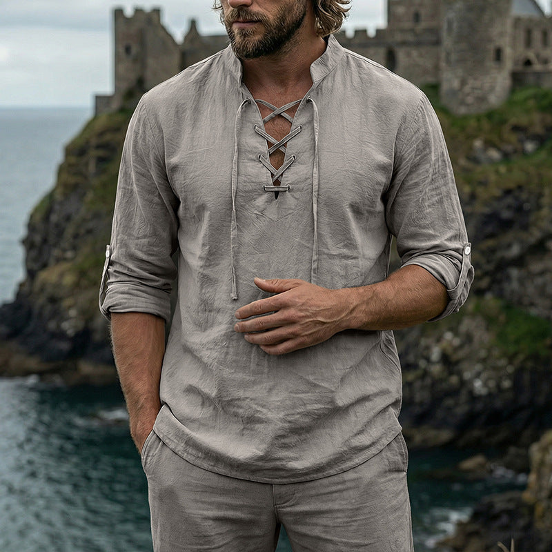 Man wearing a linen long sleeve shirt