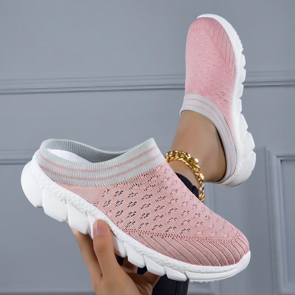 Cozy knit sock slides