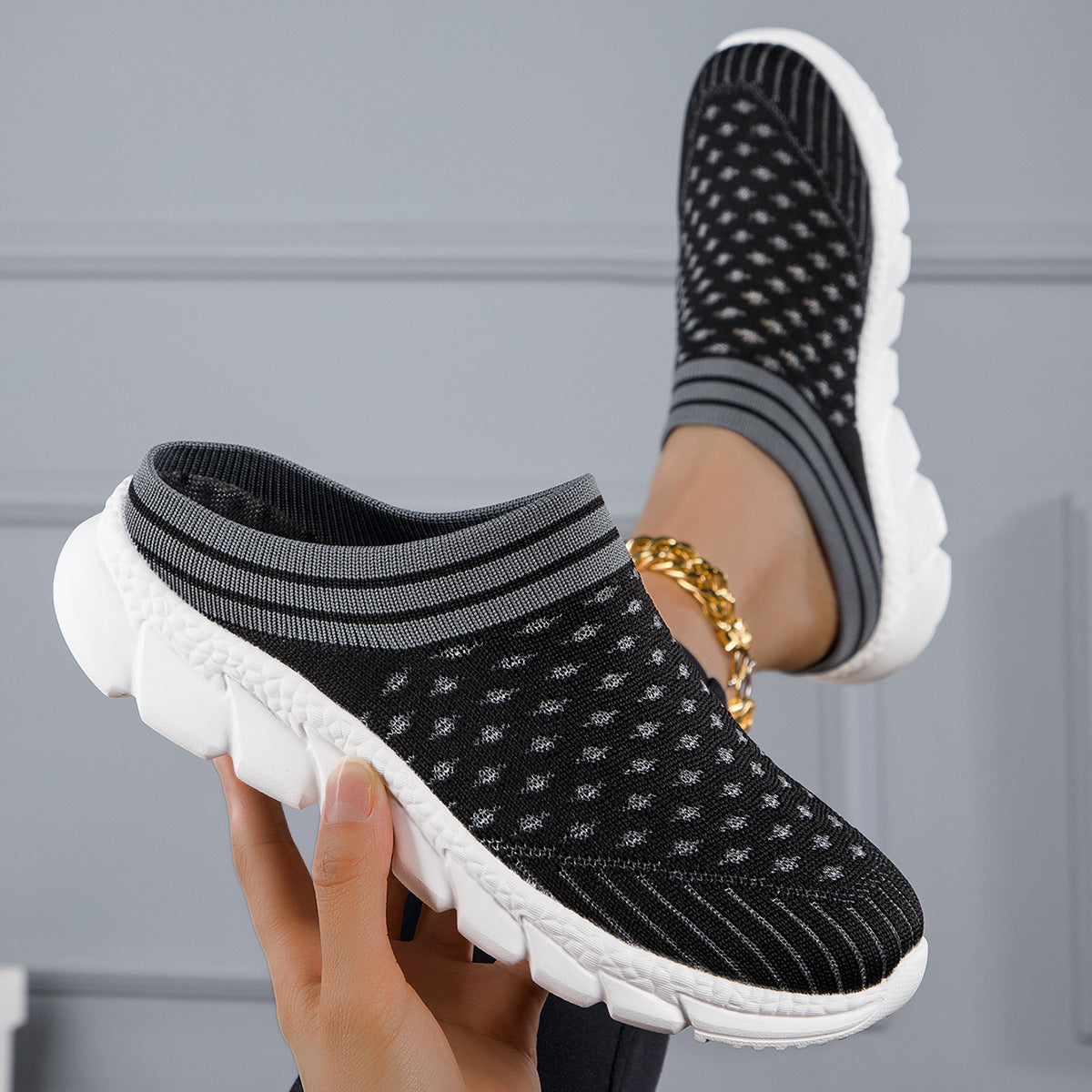 Cozy knit sock slides