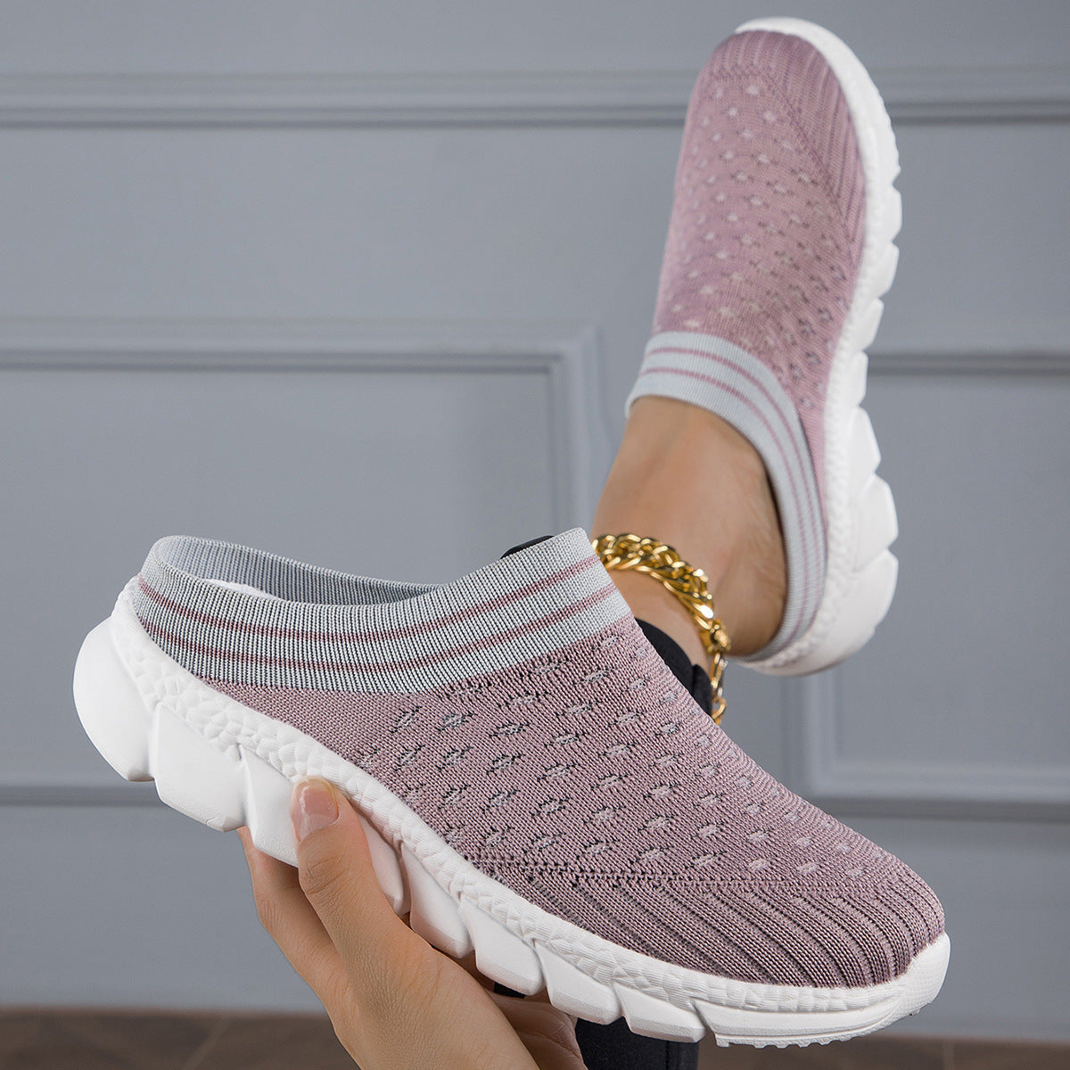 Cozy knit sock slides