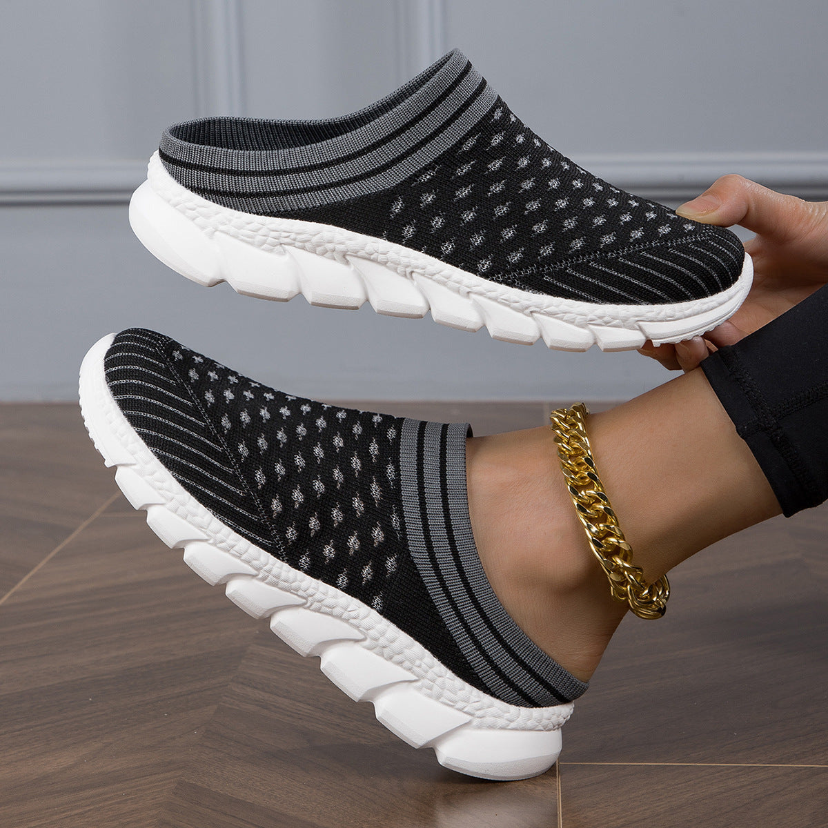 Cozy knit sock slides