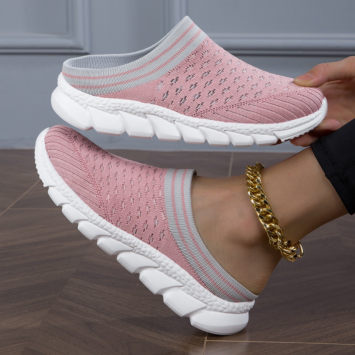 Cozy knit sock slides