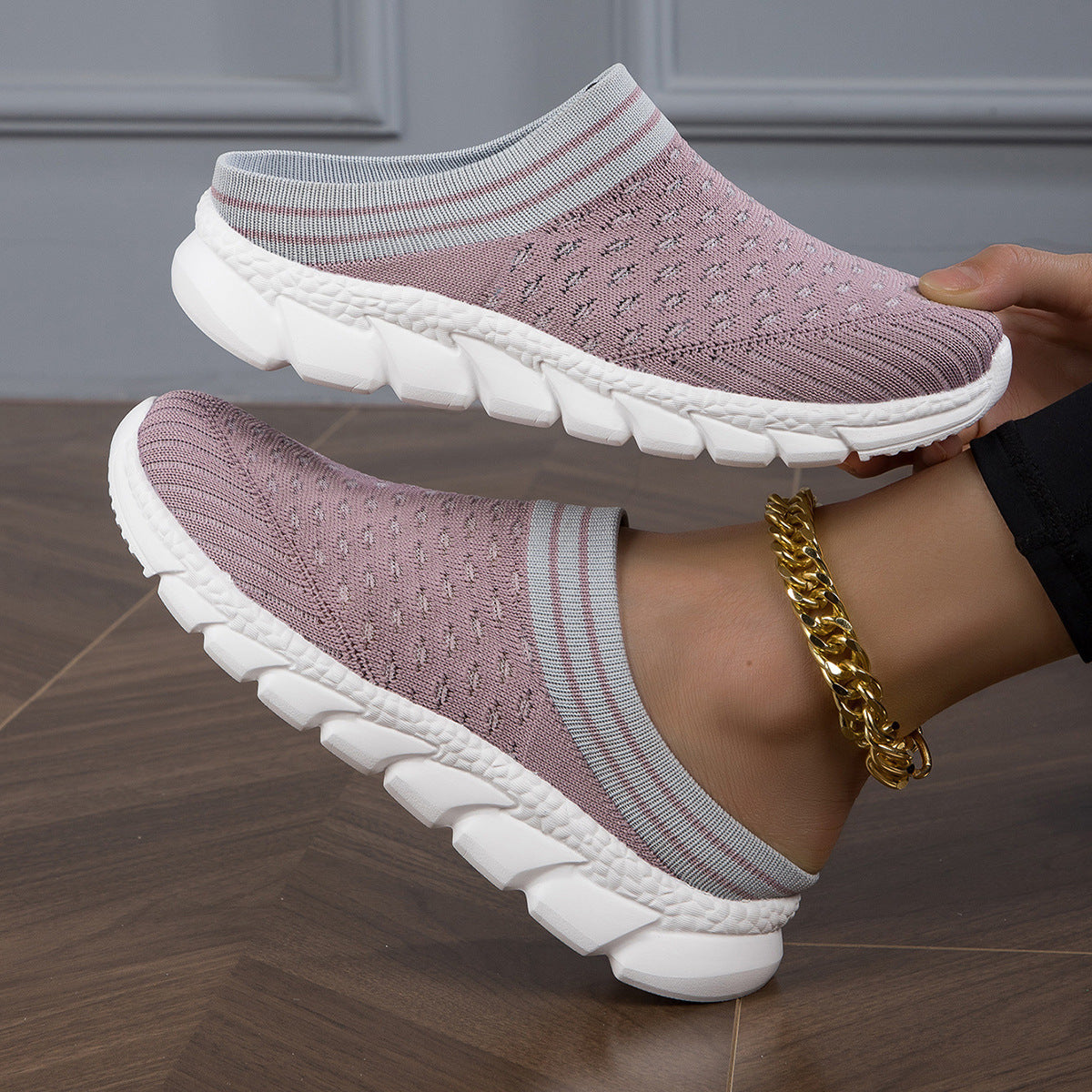 Cozy knit sock slides