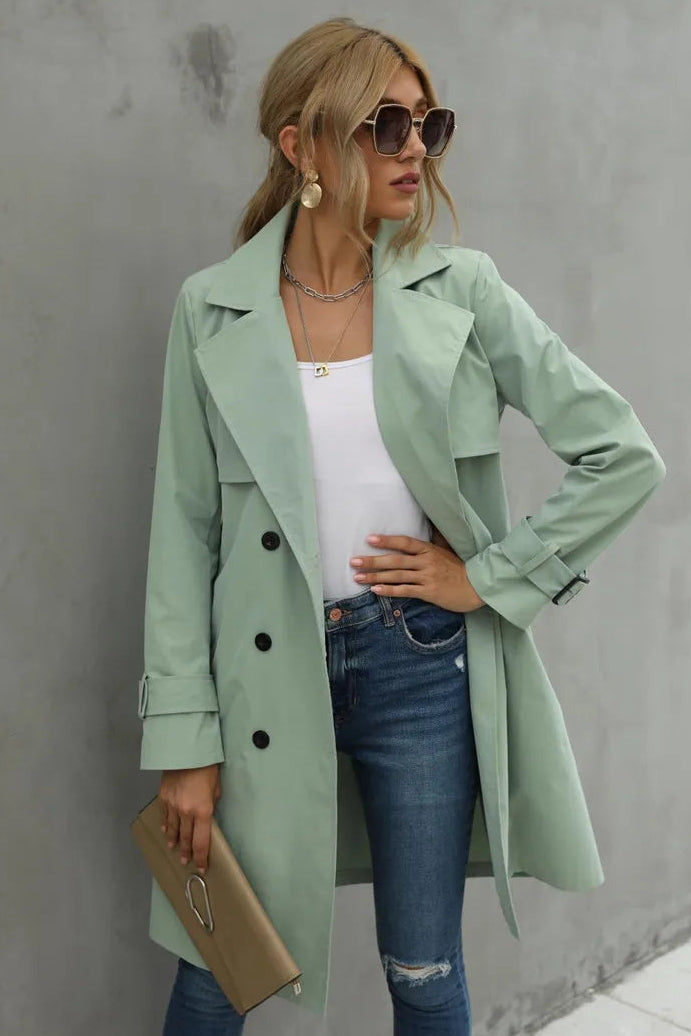 Belted Trench Coat for women, detail view.