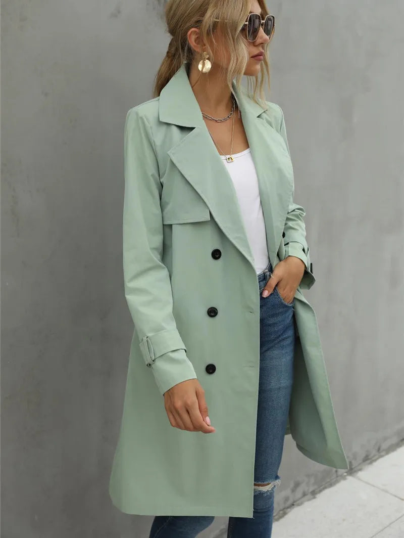Belted Trench Coat for women, detail view.