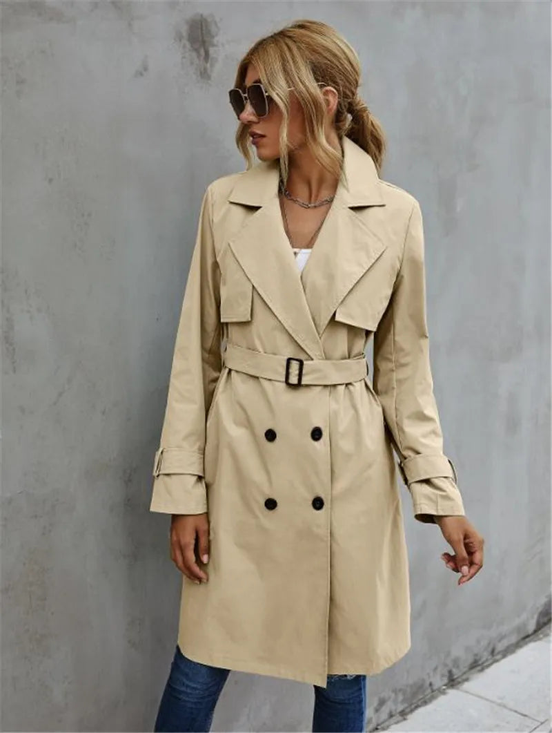 Belted Trench Coat for women, detail view.
