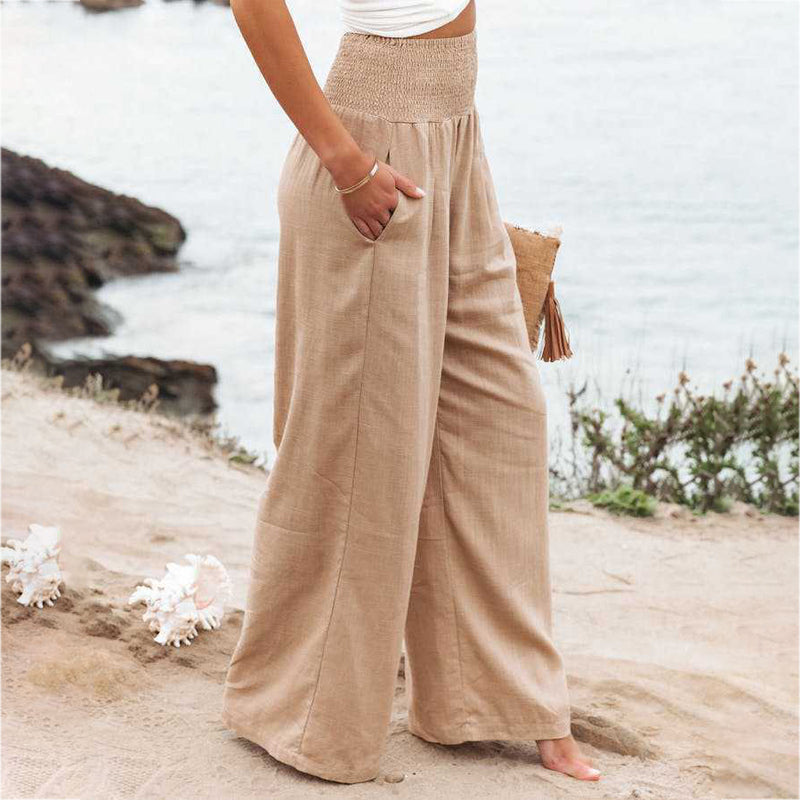 Woman wearing wide leg linen pants
