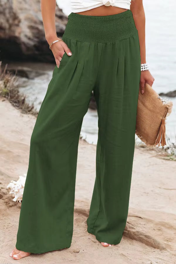 Woman wearing wide leg linen pants