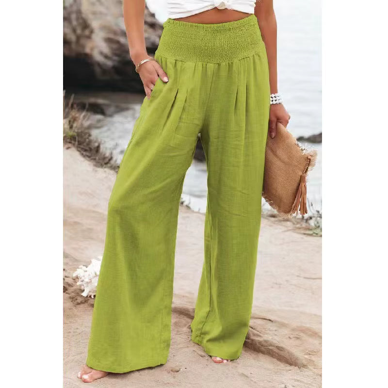 Woman wearing wide leg linen pants