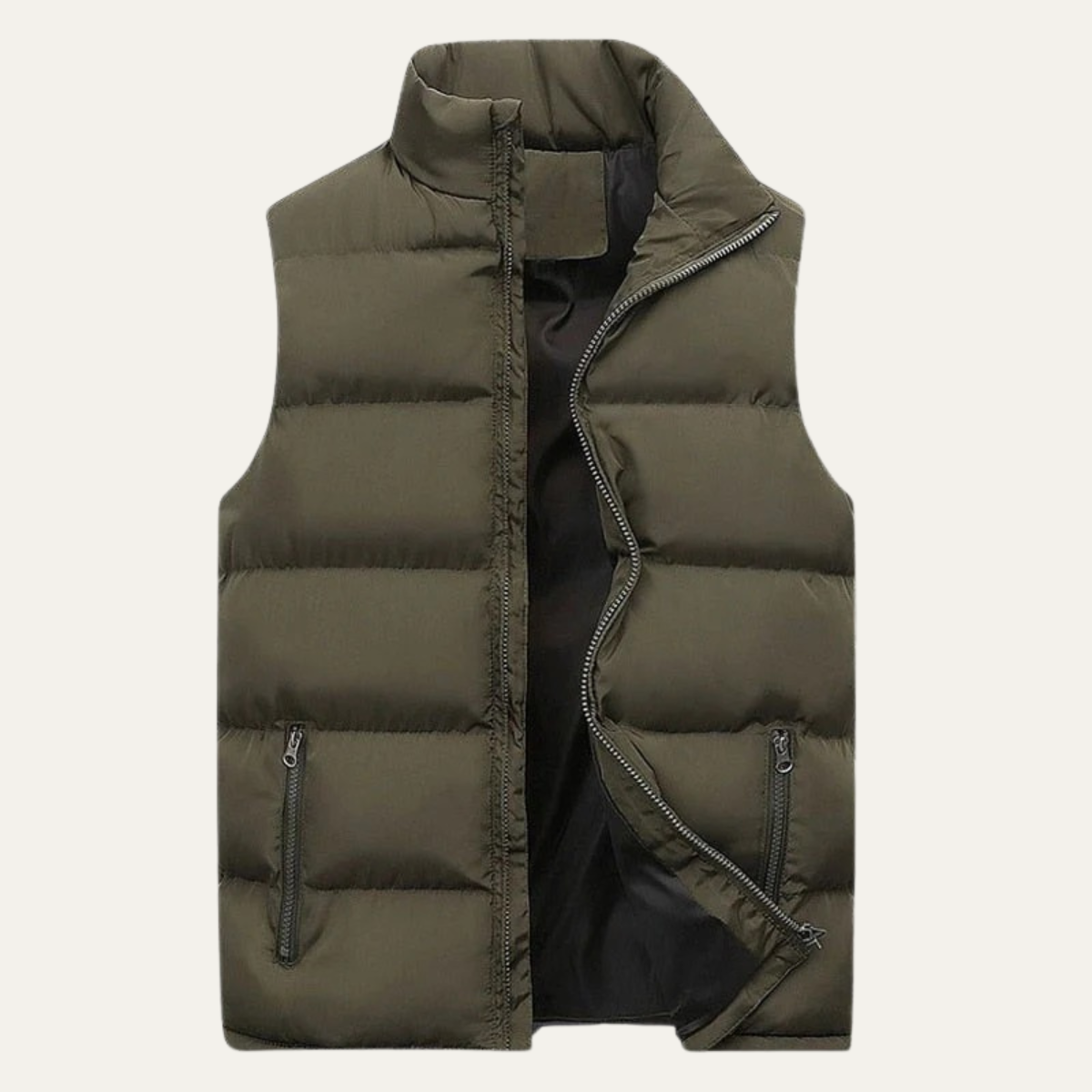 Army Green quilted puffer vest for men.