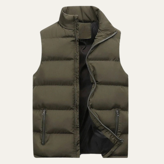 Army Green quilted puffer vest for men.