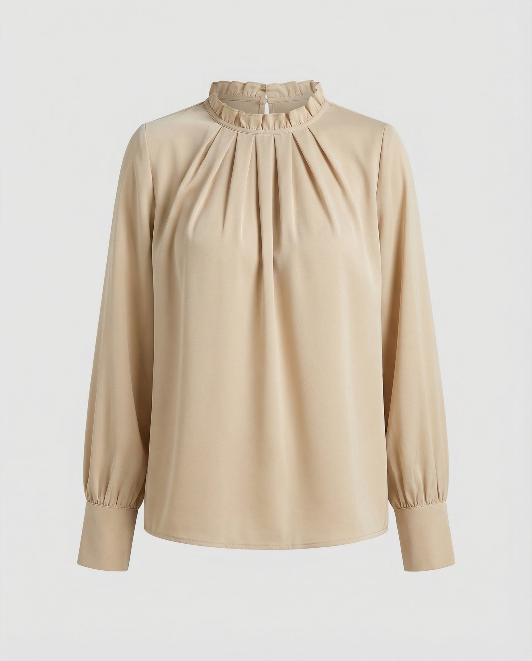 Woman wearing a cozy autumn long sleeve round neck top