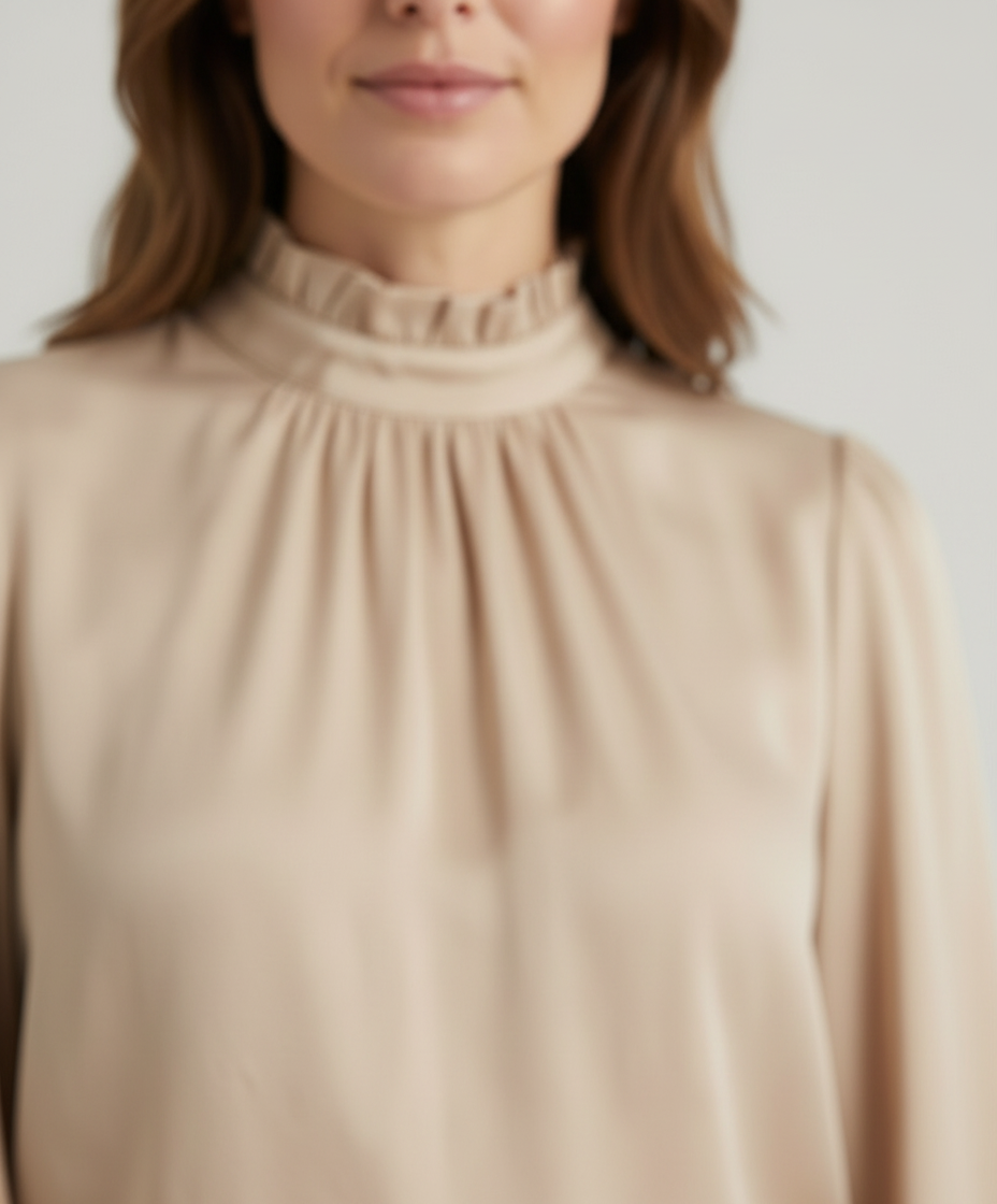Woman wearing a cozy autumn long sleeve round neck top