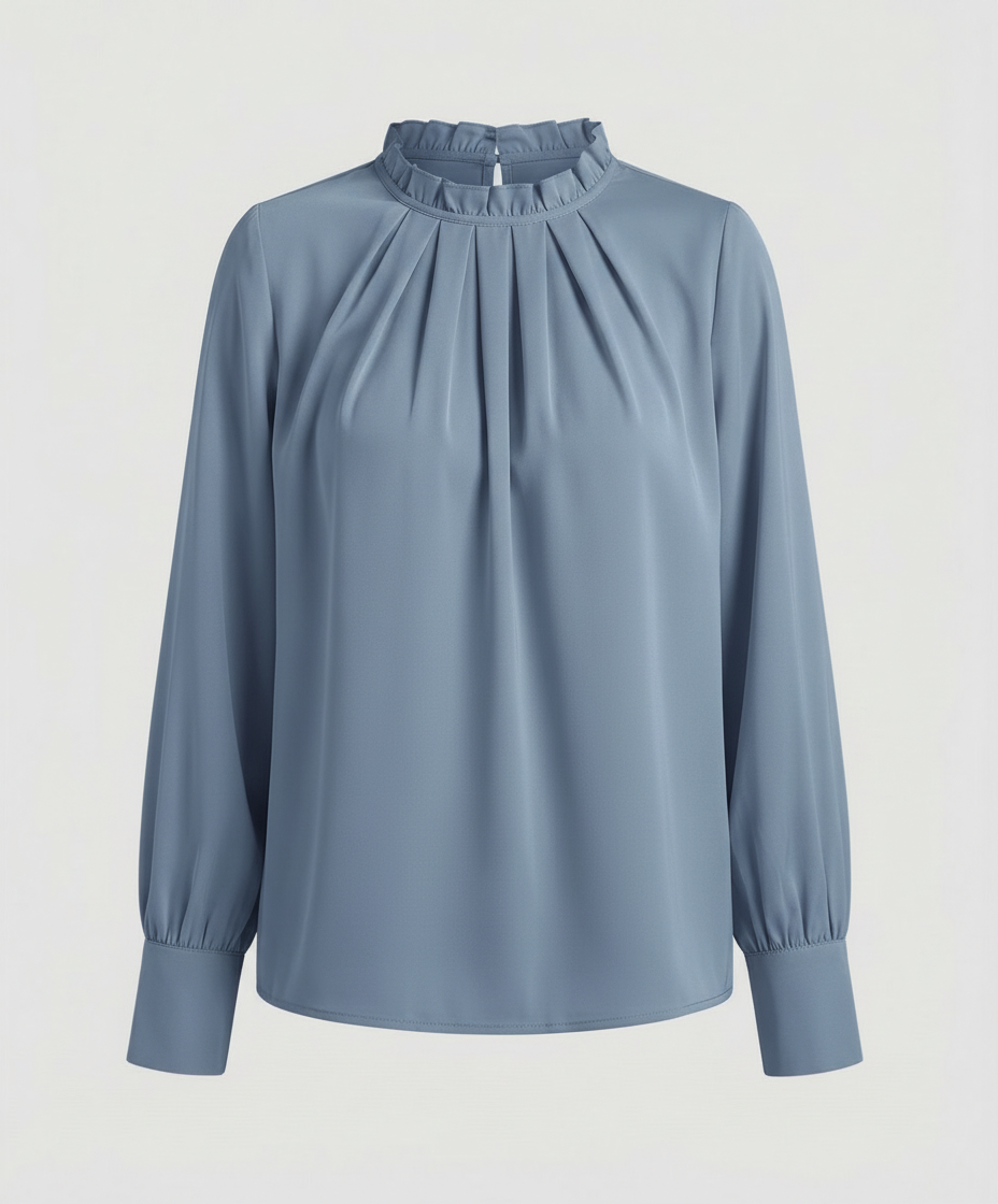Woman wearing a cozy autumn long sleeve round neck top