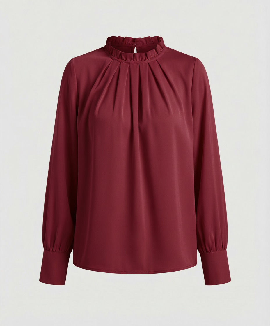 Woman wearing a cozy autumn long sleeve round neck top