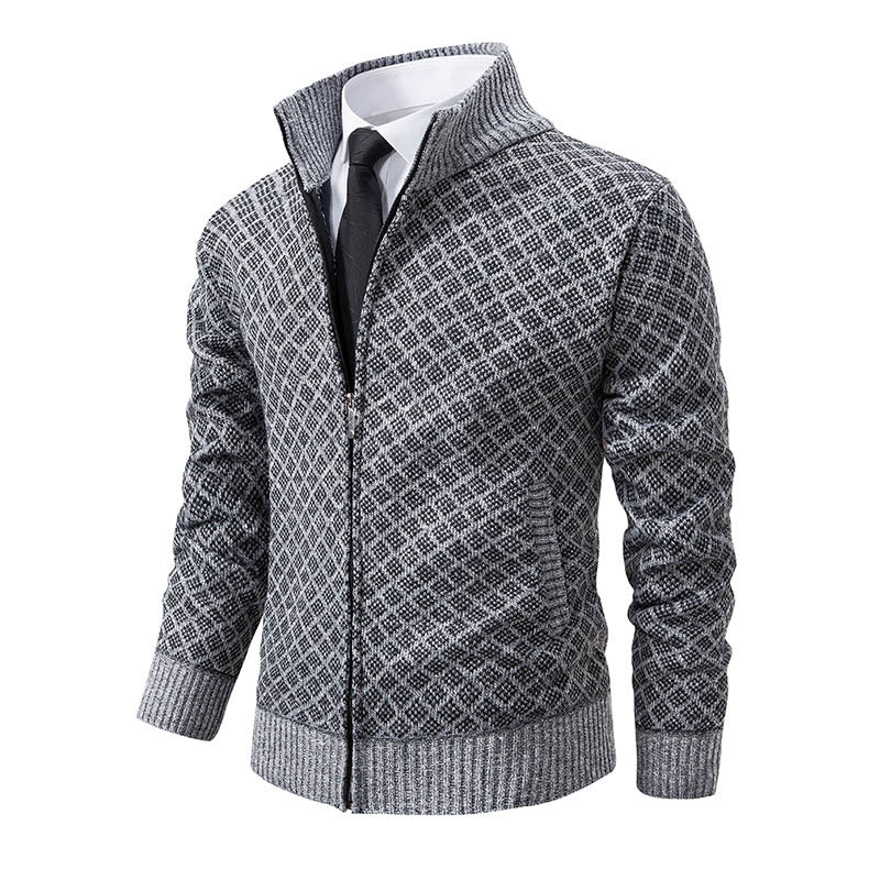 Men's diamond knit zip up vest with stand collar
