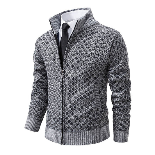 Men's diamond knit zip up vest with stand collar
